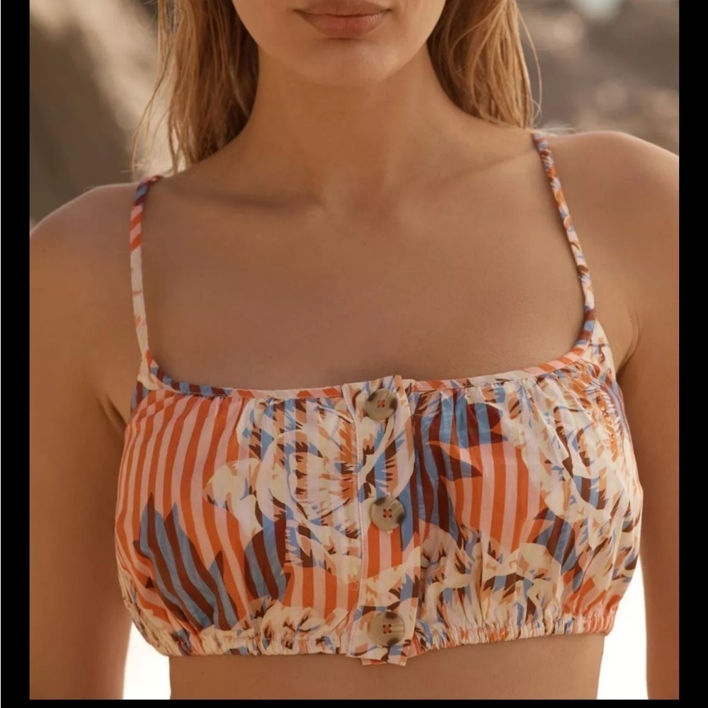 Anthropologie Floral Striped Cropped Tank Top Medium NEW NWT - Picture 2 of 8